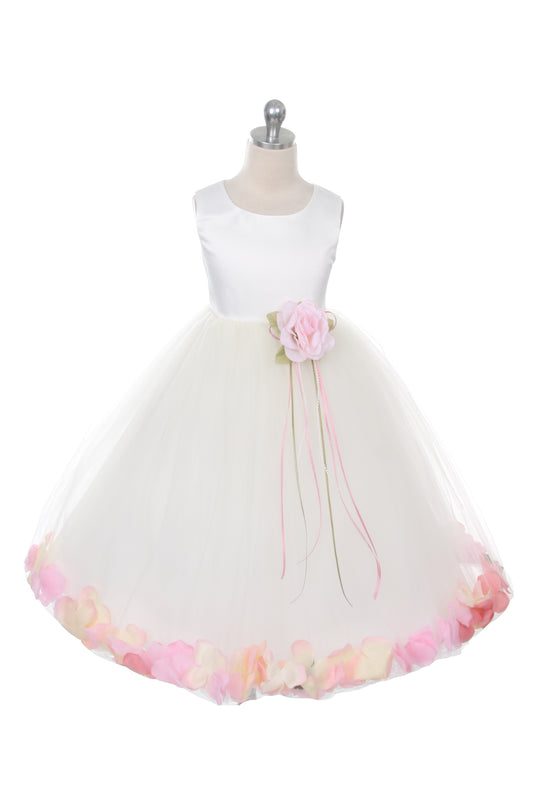 160B Ivory Satin Flower Petal Girl Dress (1 of 2)
