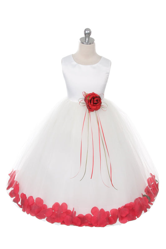 160B White Satin Flower Petal Girl Dress (1 of 2)