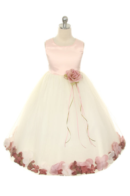 160B Dusty Rose Top Satin Flower Petal Girls Dress