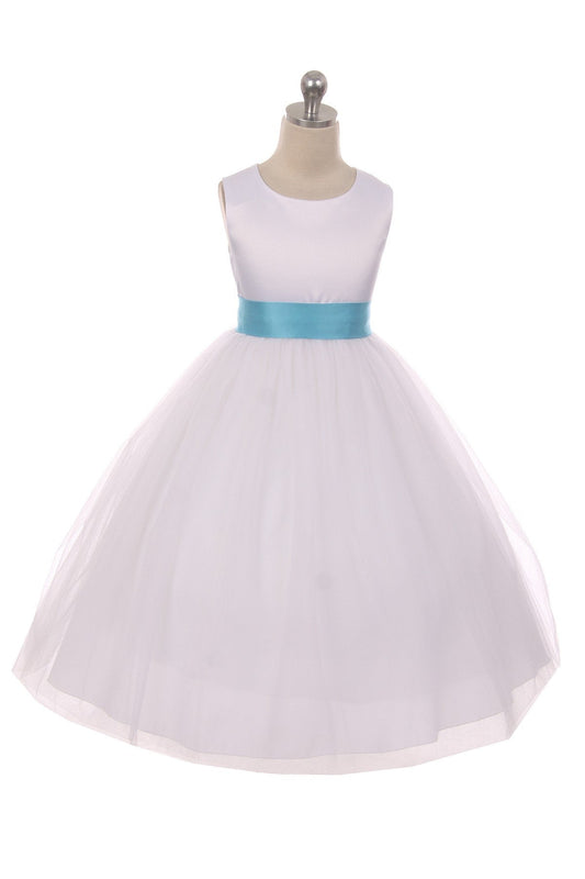 411 Ivory Satin Sash & Bow Girls Dress (1 of 2)