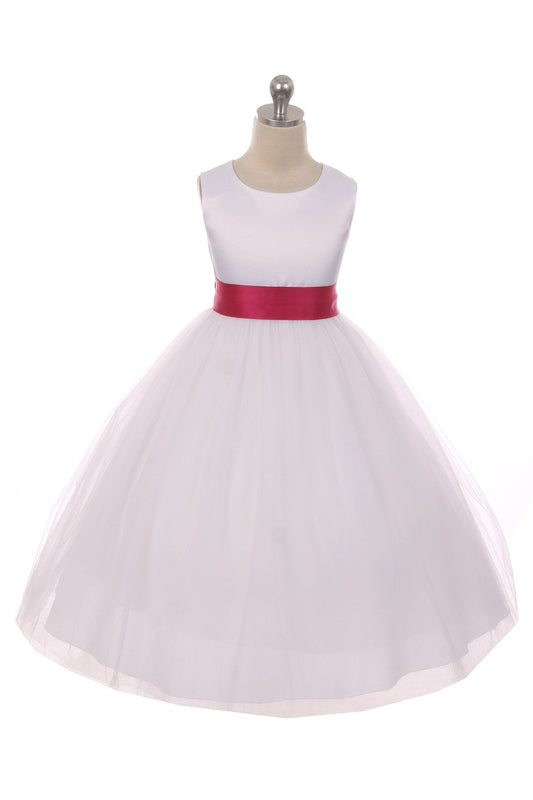 411 White Satin Sash & Bow Girls Dress (1 of 2)