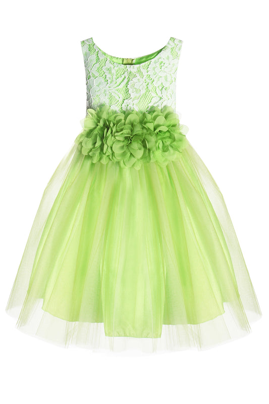 414B-F Lace Illusion Baby Dress with 3 Mesh Flowers