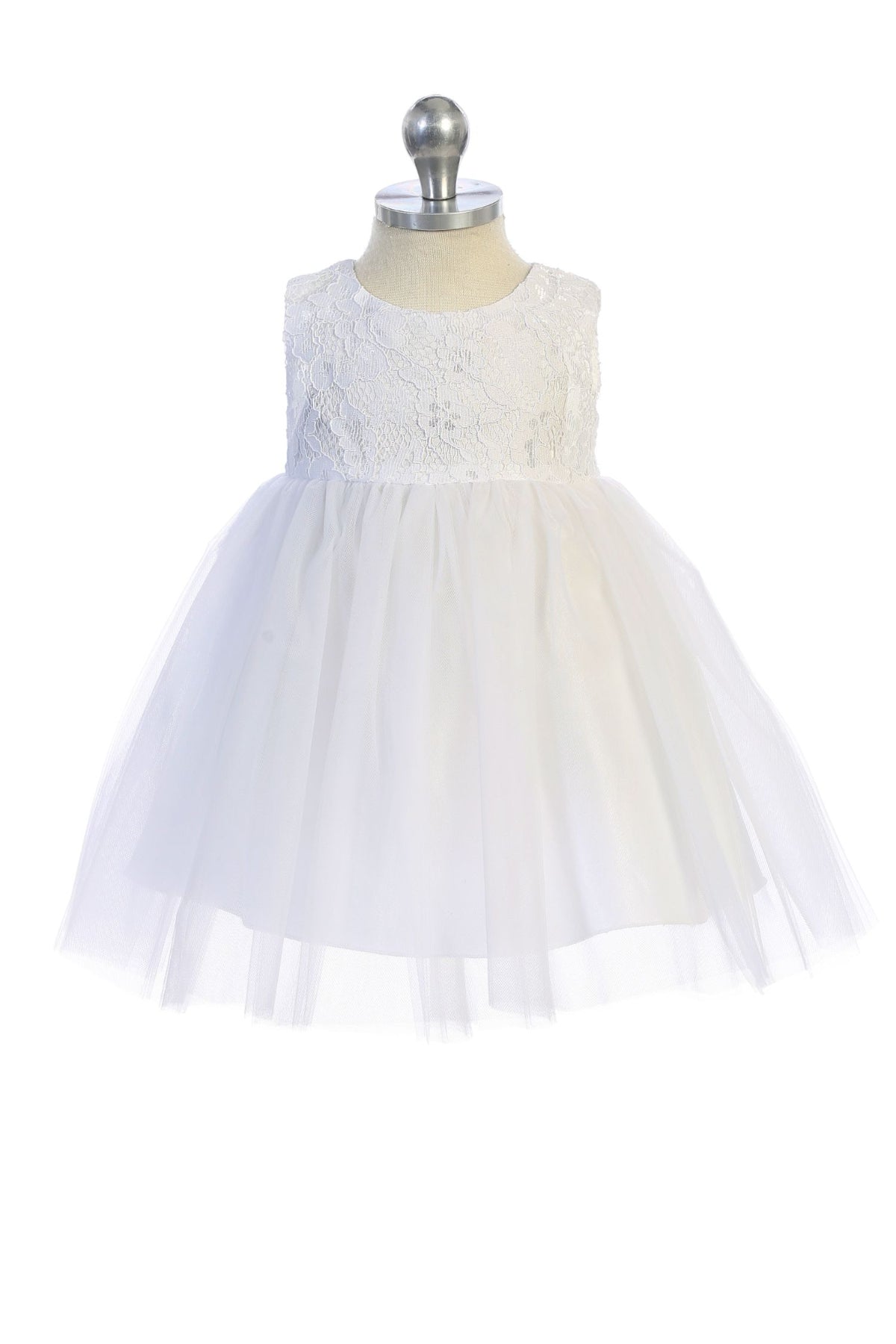 456B-B Lace Illusion Baby Dress with Mesh Pearl Trim