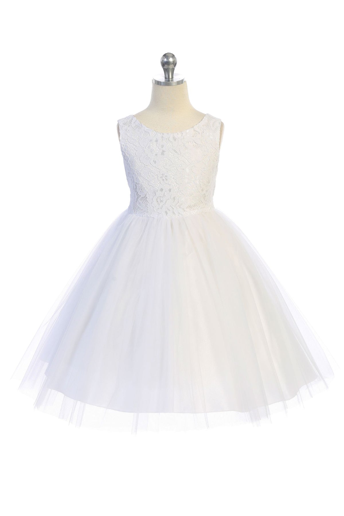 456-B Lace Illusion Girls Dress with Mesh Pearl Trim