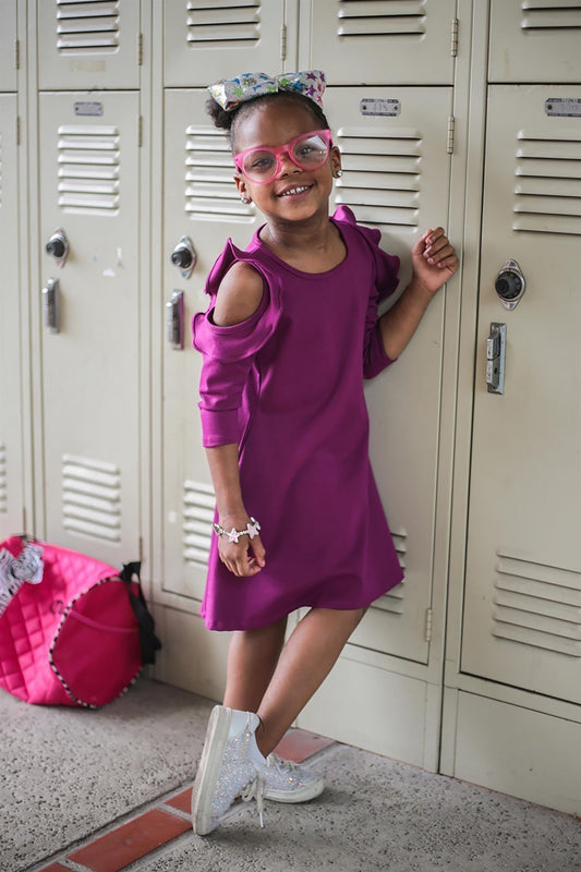 434 Cold Shoulder Ruffle Girls Dress