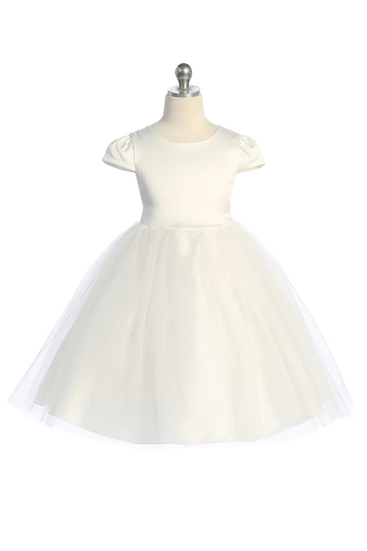 452 Capped Sleeve Satin & Tulle Girls Dress with Plus Sizes