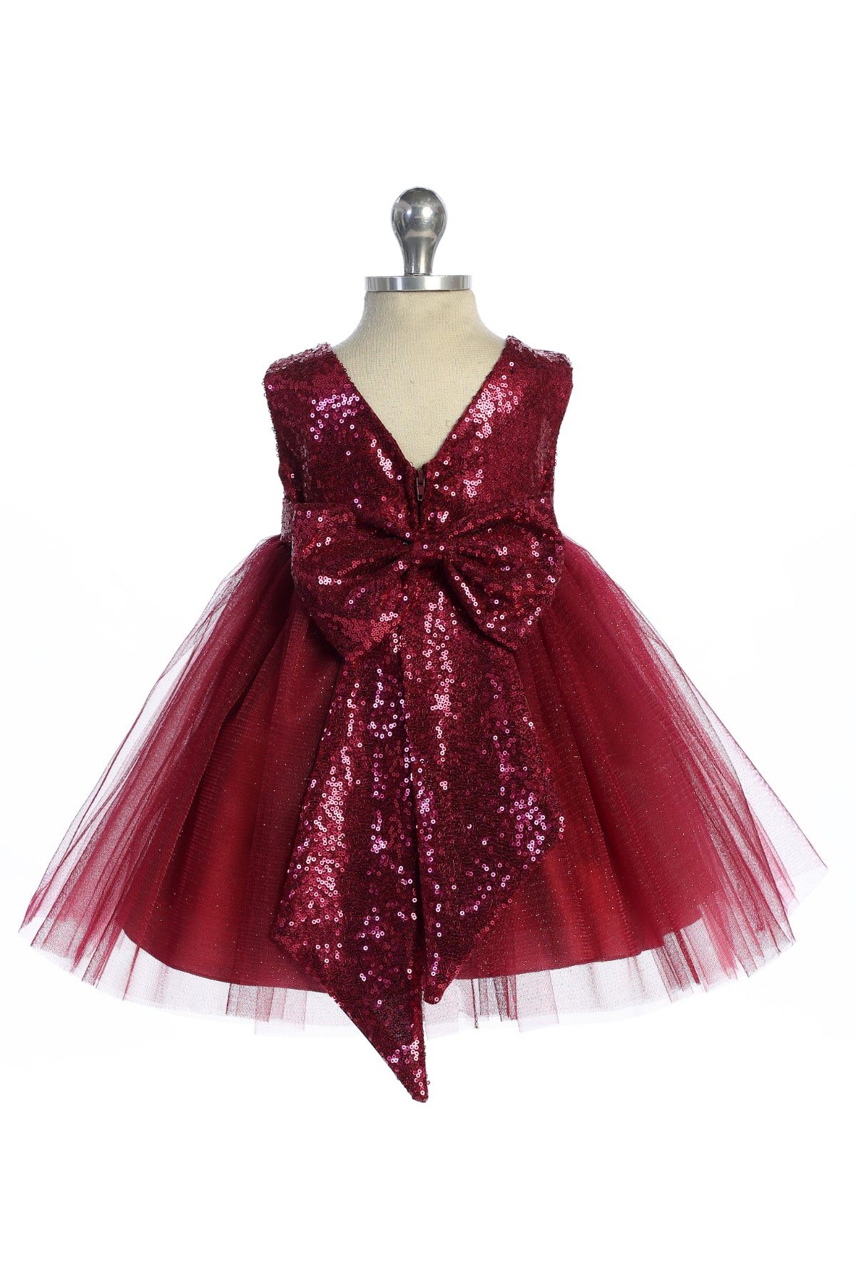498B Matching Sequins V Back & Bow Baby Dress