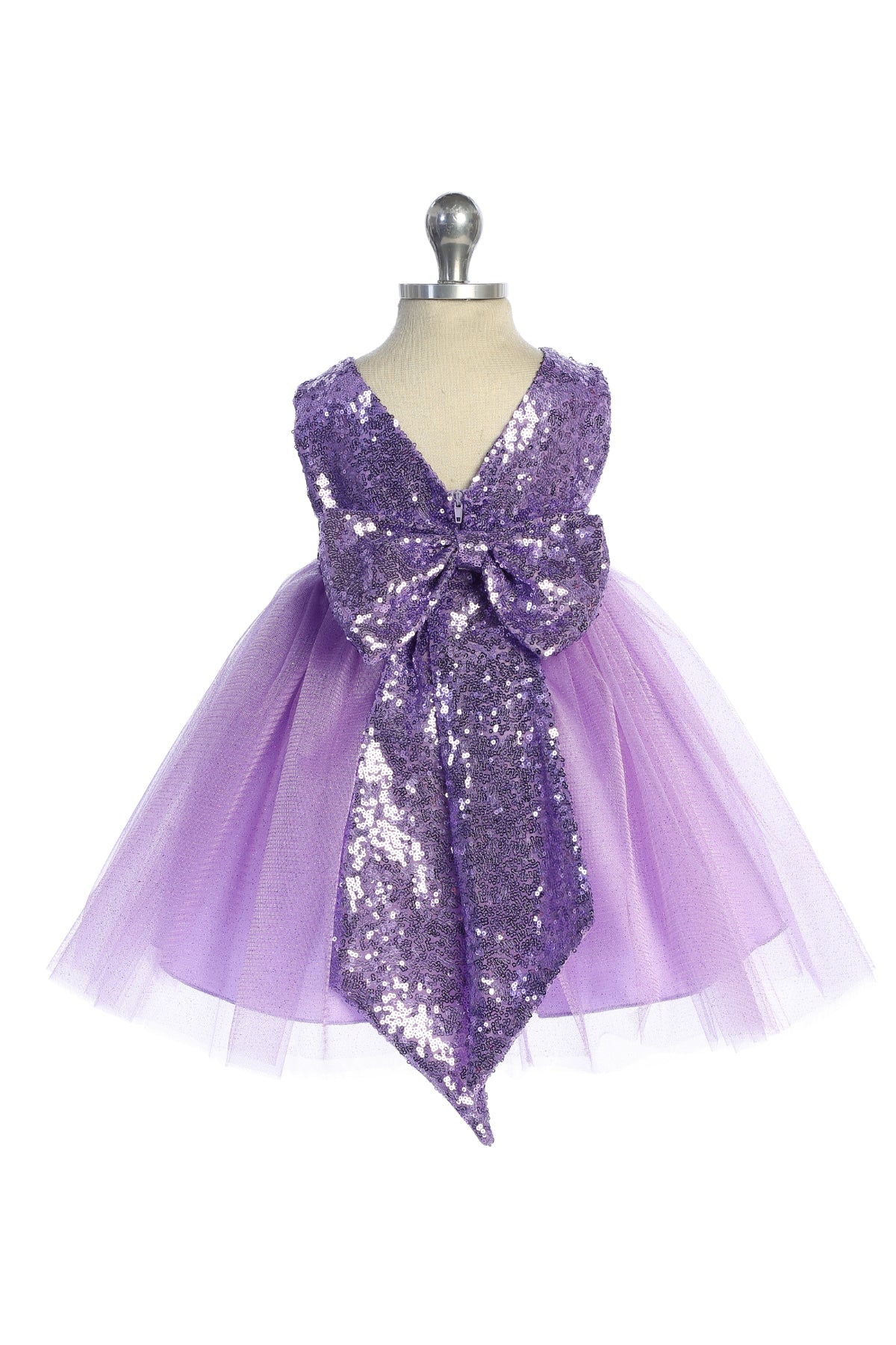 498B Matching Sequins V Back & Bow Baby Dress