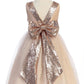 498 Blush/Rose Gold Sequins V Back & Bow Girls Dress with Plus Sizes