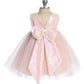 498B Pink/Iridescent Sequins V Back & Bow Baby Dress