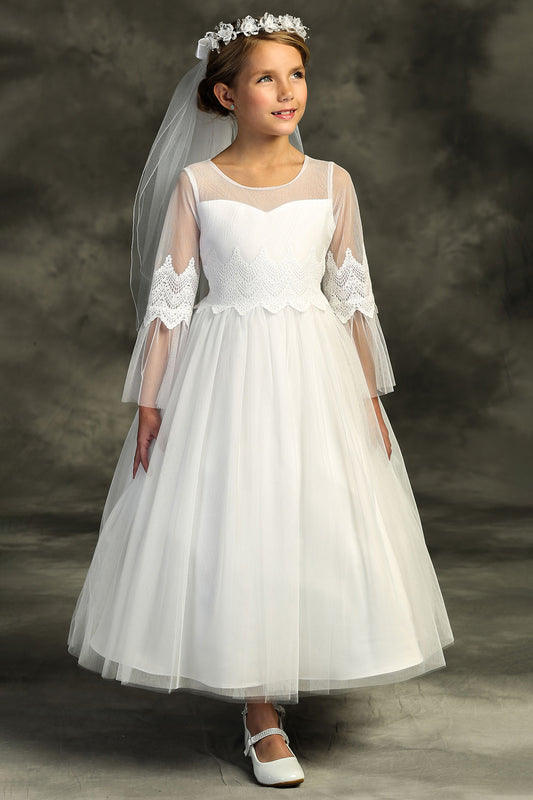 508 Embroidery Mesh Ruffle Sleeve Girls Dress