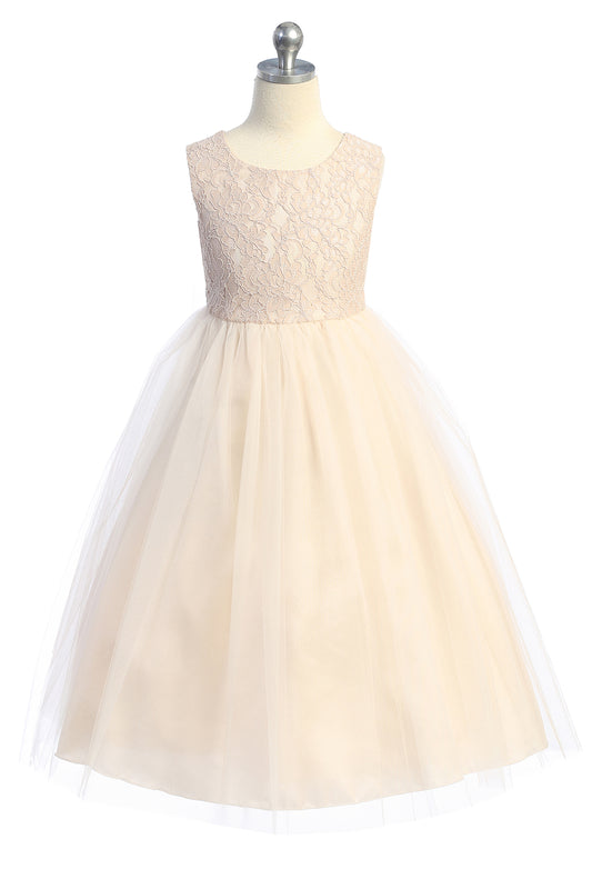 524 Long Lace Illusion Girls Dress