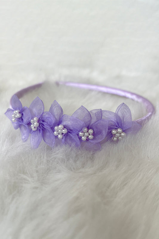 HB011 Organza Flower Headband with Pearl Detailing