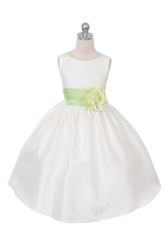 Dress - Poly Silk Organza Sash Girl Dress (Ivory Dress)