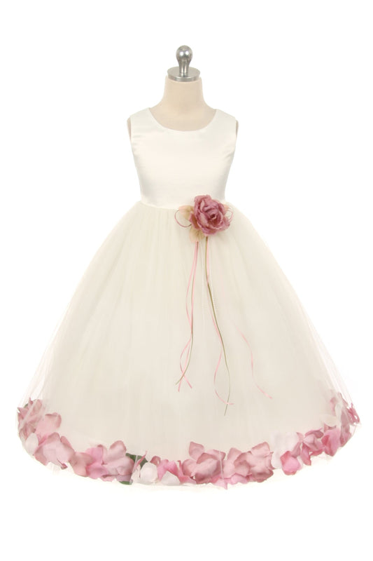 160B+ Ivory Satin Flower Petal Girls Plus Size Dress