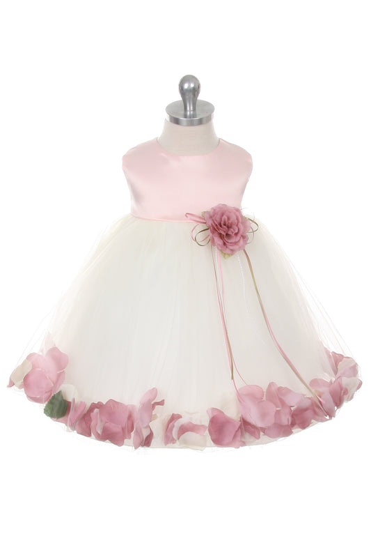 195B Satin Flower Petal Baby Dress (Dusty Rose Top)