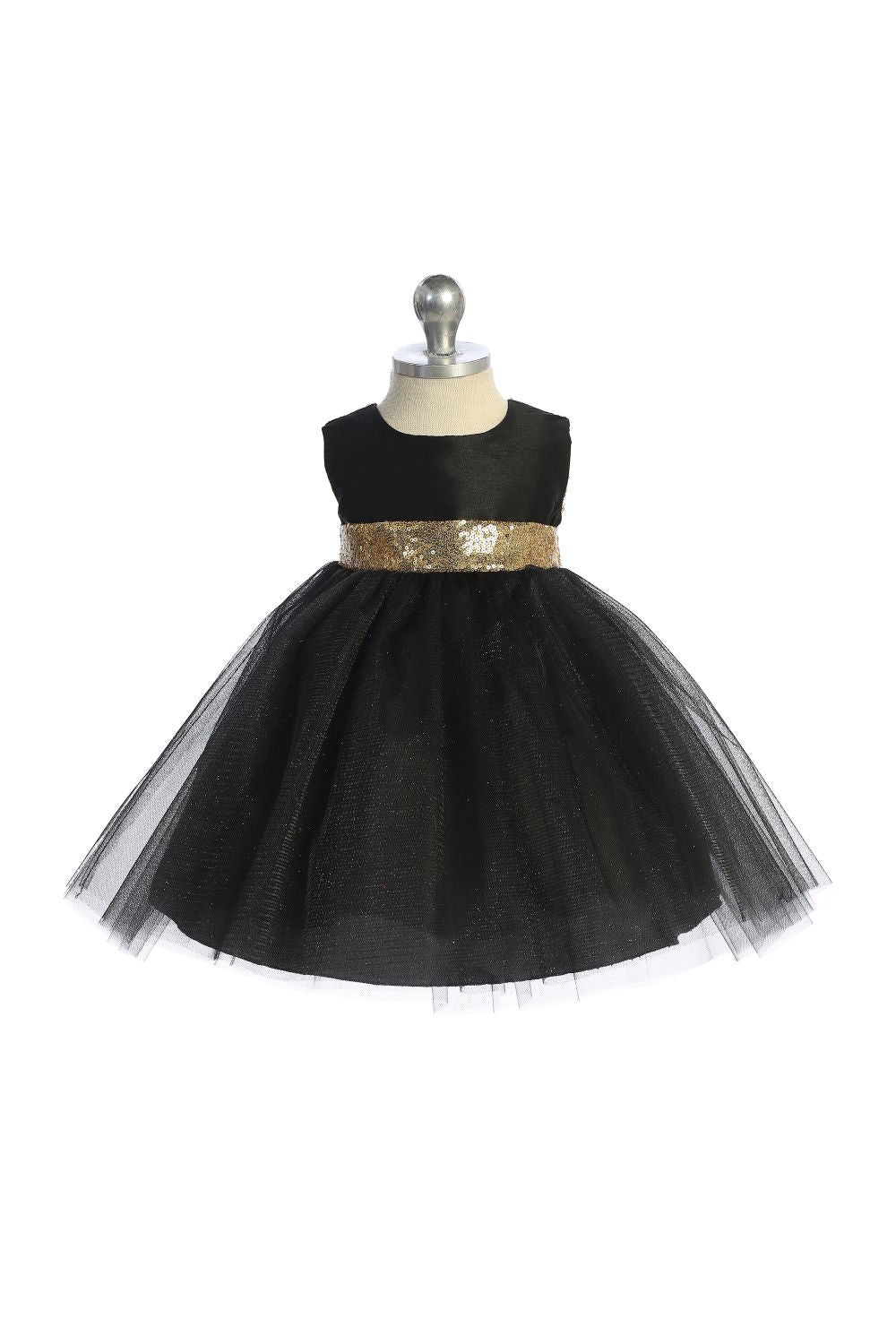 498B Gold Sequins V Back & Bow Baby Dress