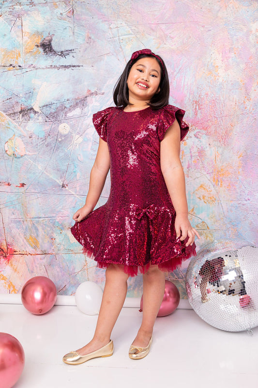 530+ Sequin Ruffle Sleeve Tutu Plus Size Girls Dress