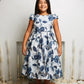 550+ Blue Leaf Jacquard Girls Plus Size Dress