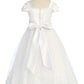 556 Embellished Organza Capped Sleeve Pleated Long Girls Dress