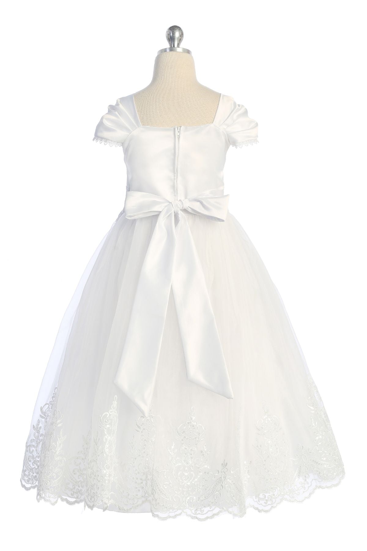 556 Embellished Organza Capped Sleeve Pleated Long Girls Dress