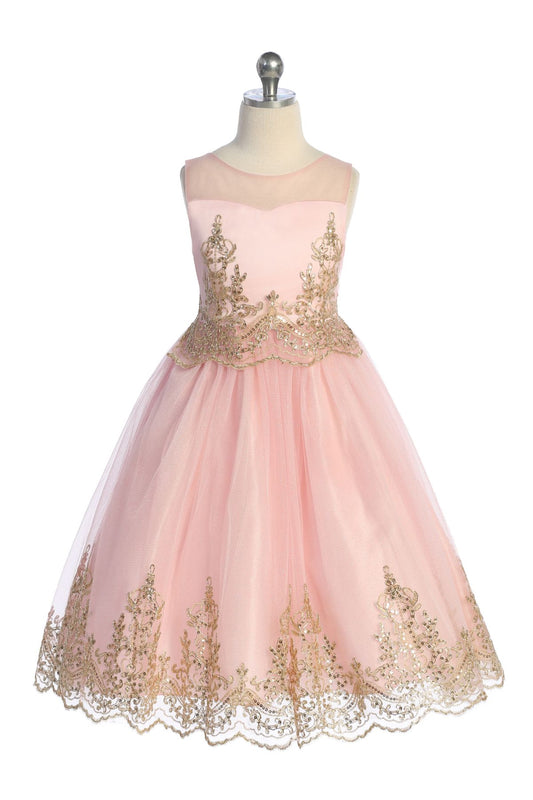 552 Embellished Gold Cording Embroidered Girls Dress