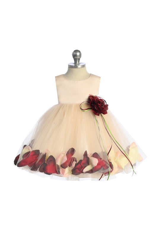 195B Blush Satin Flower Petal Baby Dress