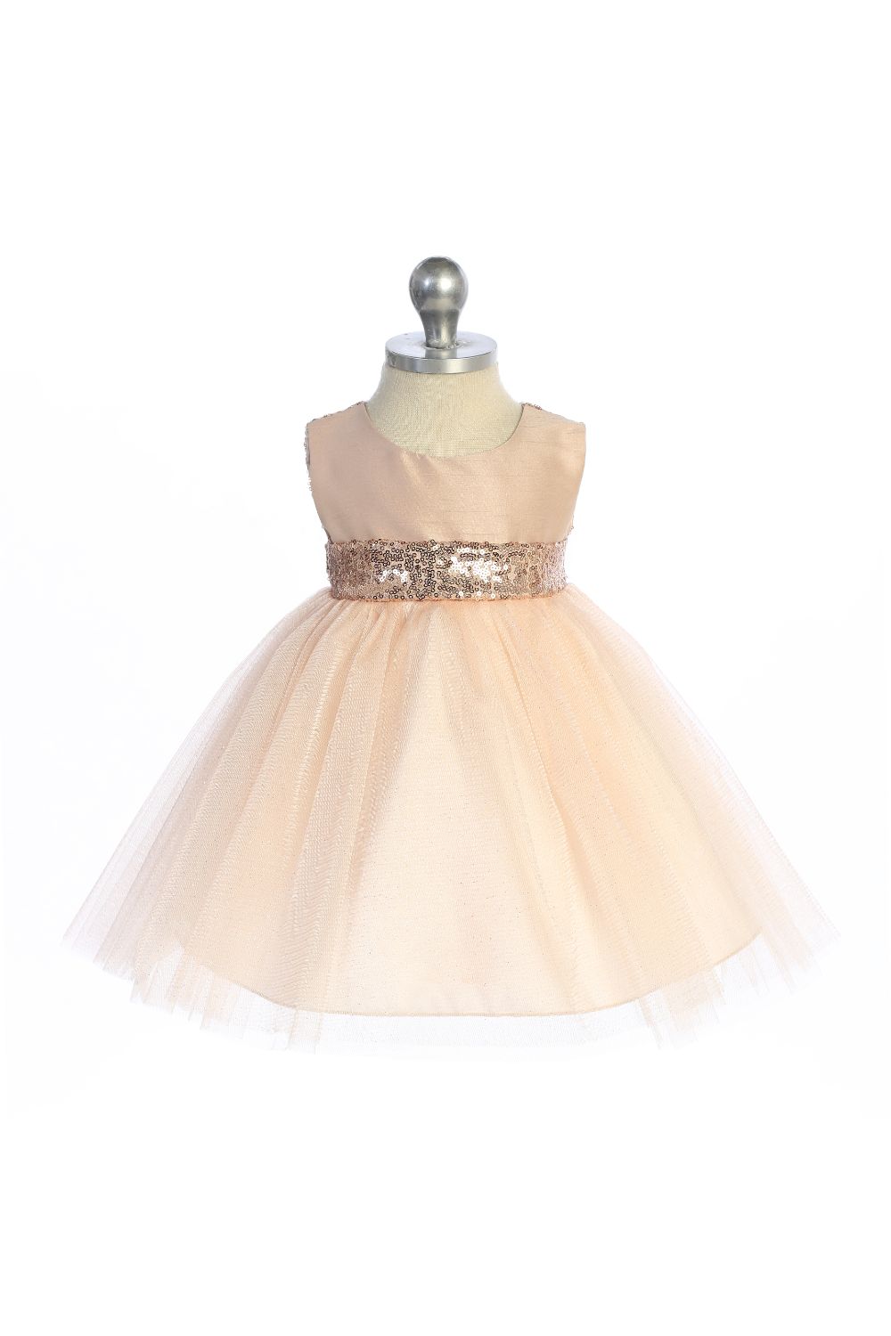 498B Blush/Rose Gold Sequins V Back & Bow Baby Dress Kid's Dream Wholesale 498B Blush/Rose Gold Sequins V Back & Bow Baby Dress Kid's Dream Wholesale