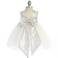 498B Ivory/Silver Sequins V Back & Bow Baby Dress