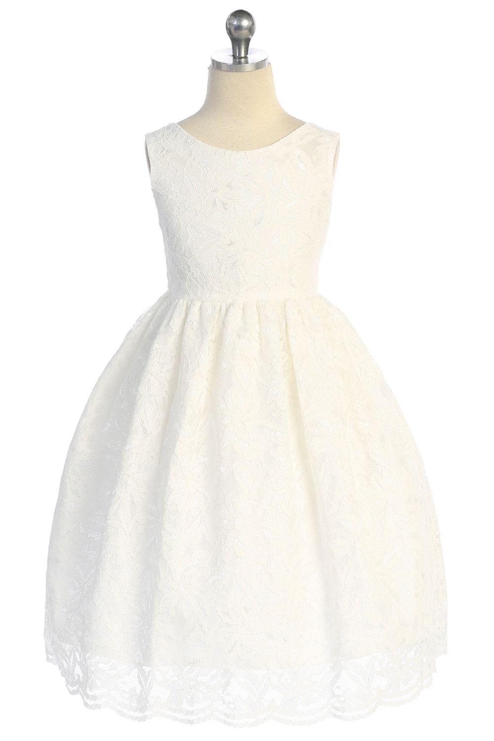 526 All Lace Girls Dress with V Back & Bow and Plus Sizes