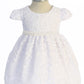532-C All Lace Baby Dress with V Back & Bow and Thick Pearl Trim