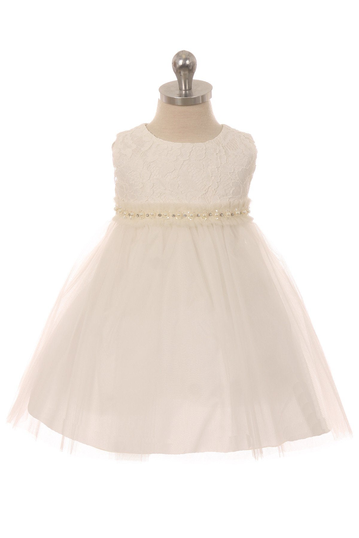 white mesh pearl dress 456B-B Lace Illusion Baby Dress with Mesh Pearl Trim – Kid's Dream Wholesale