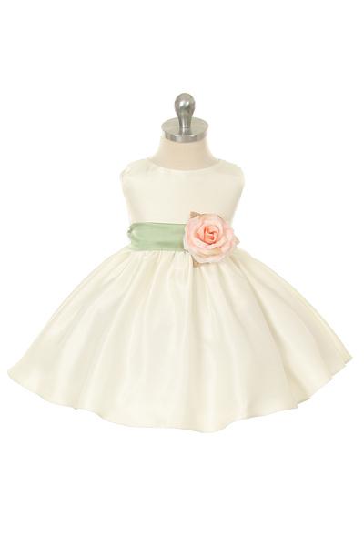 Dress - Poly Silk Organza Sash Classic Baby Dress (Ivory Dress)