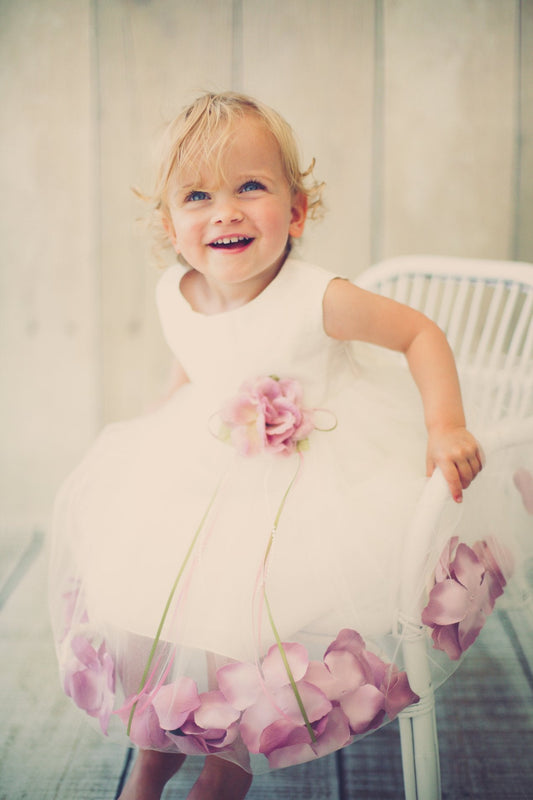 Dress - Satin Flower Petal Baby Dress (Ivory Dress)