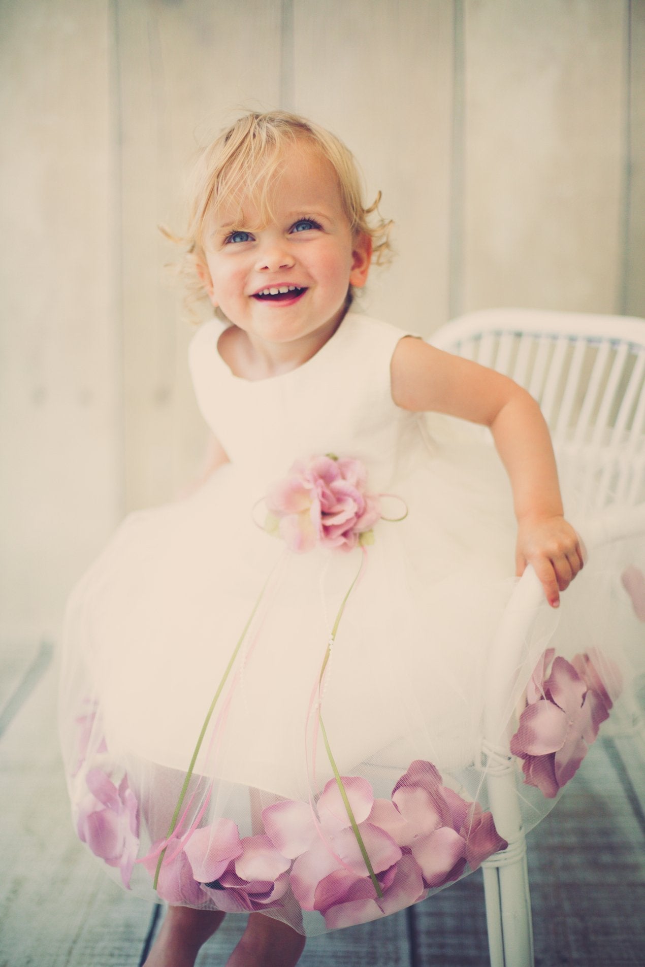 Dress - Satin Flower Petal Baby Dress (White Dress)