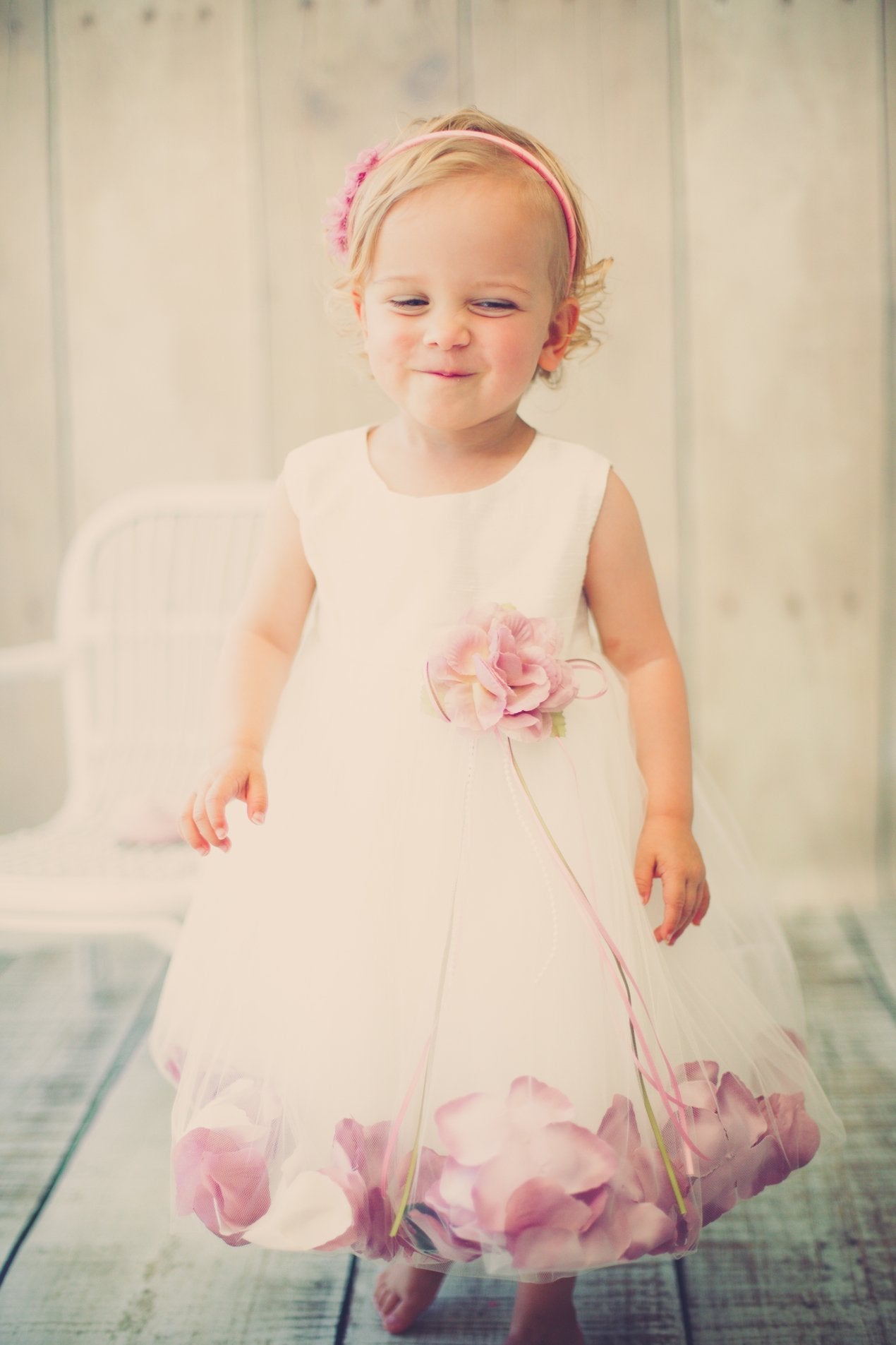 Dress - Satin Flower Petal Baby Dress (White Dress)