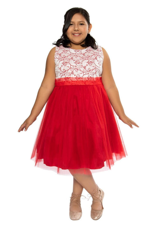 Dress - Stretch Lace Tulle Plus Size Girl Dress