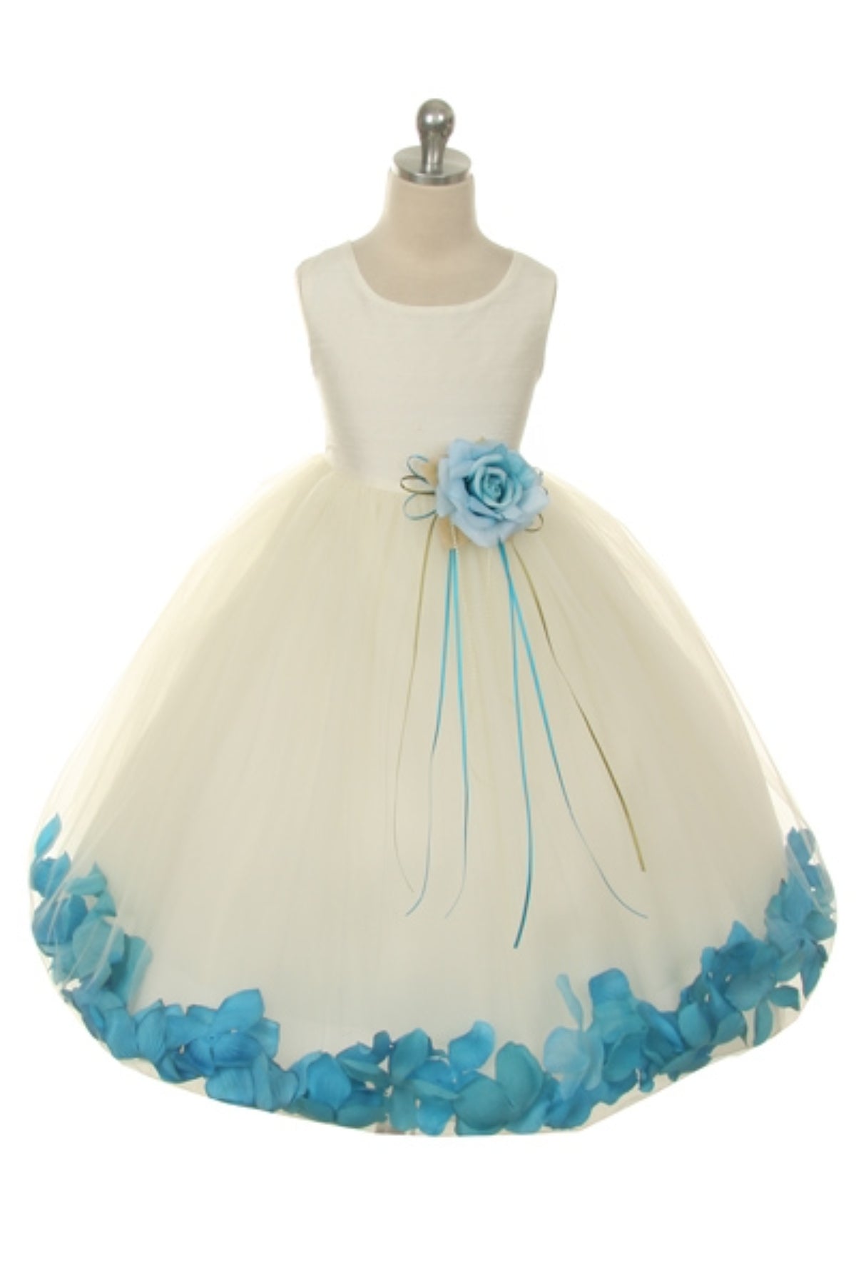 160B+ White Satin Flower Petal Girls Plus Size Dress – Kid's Dream Wholesale