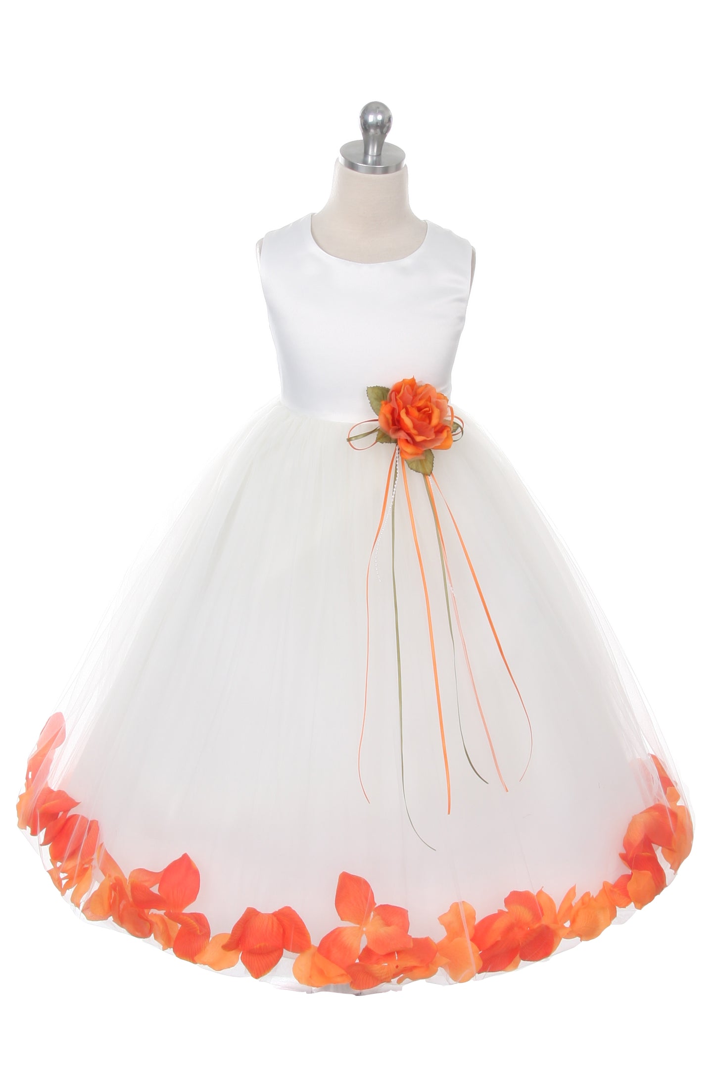 160B White Satin Flower Petal Girl Dress (2 of 2)