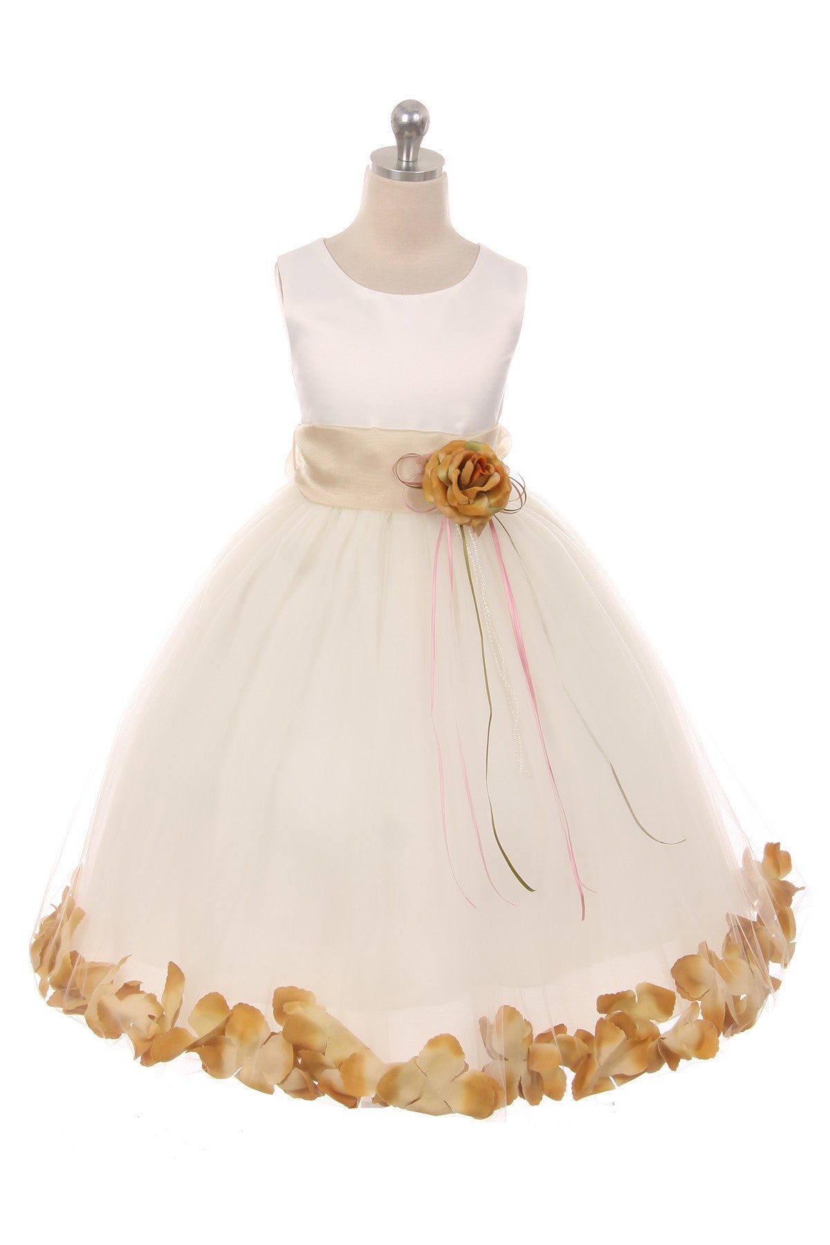 160B White Satin Flower Petal Girl Dress (1 of 2)