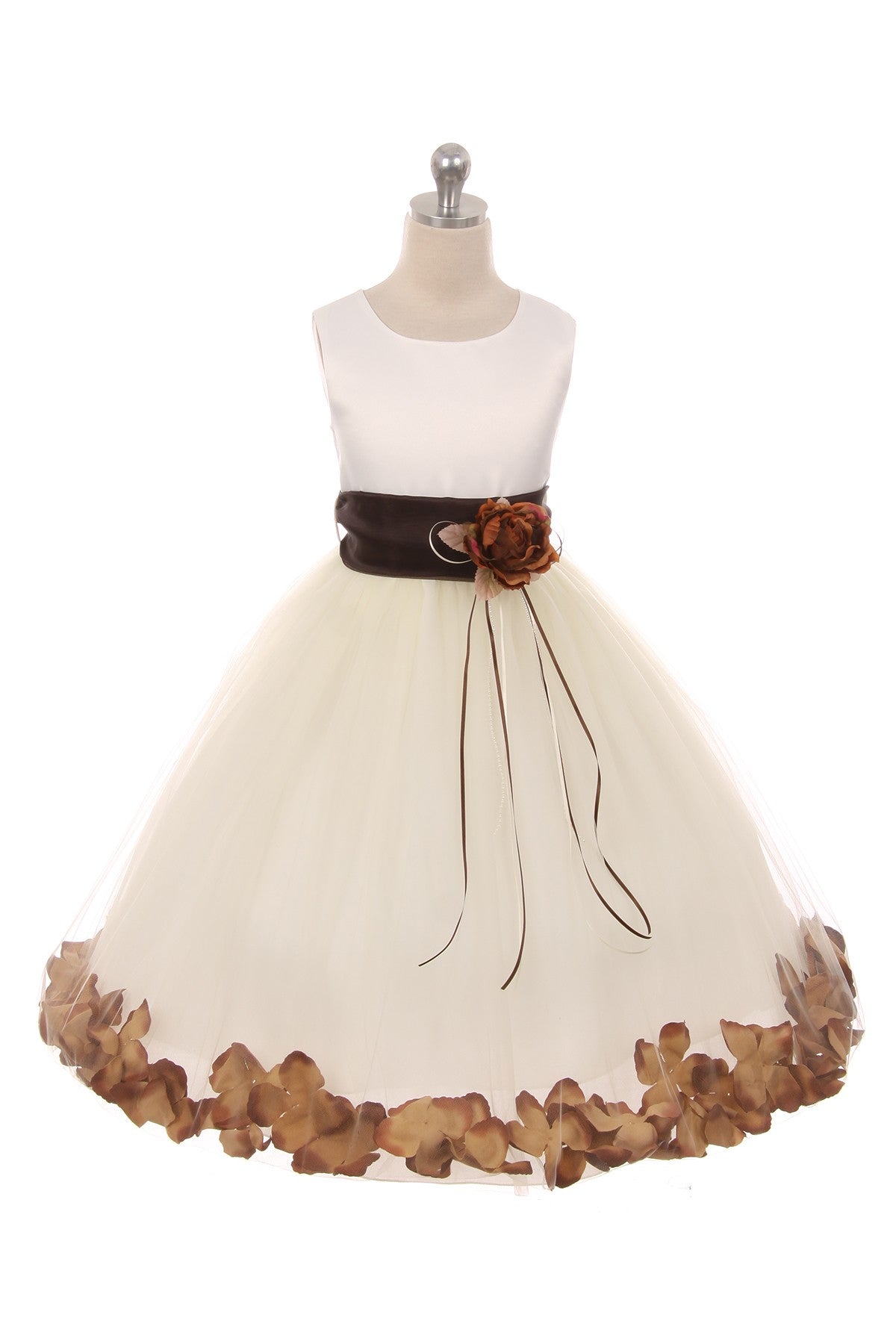 160B[SASH] Ivory Satin Flower Petal Girl Dress with Organza Sash (2 of 2)