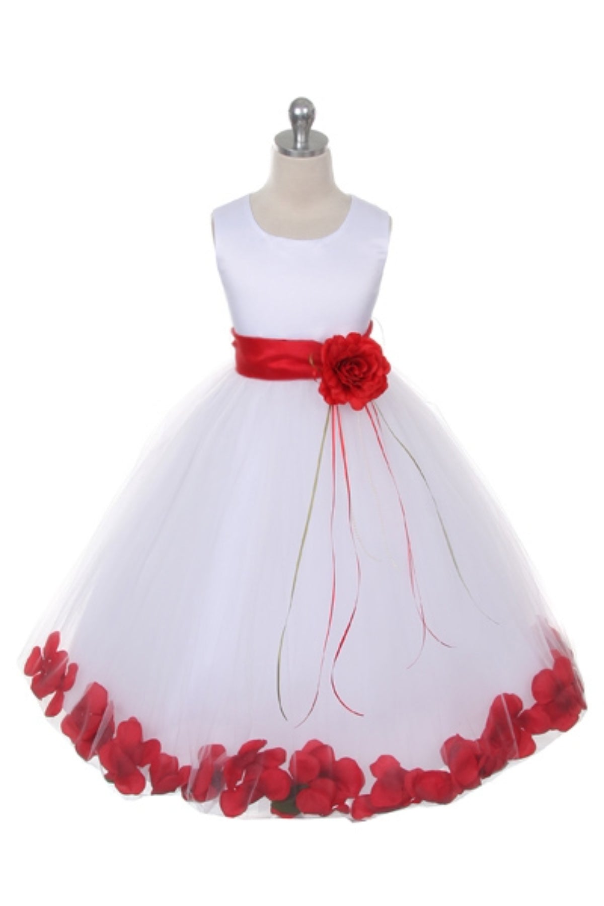 160B[SASH] White Satin Flower Petal Girl Dress with Organza Sash (1 of 2)