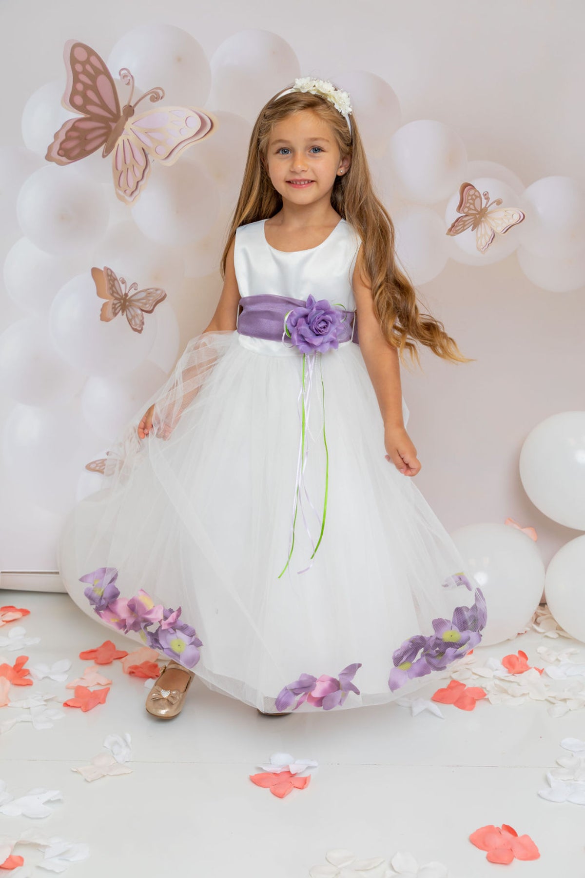 ivory satin flower girl dress The Grace