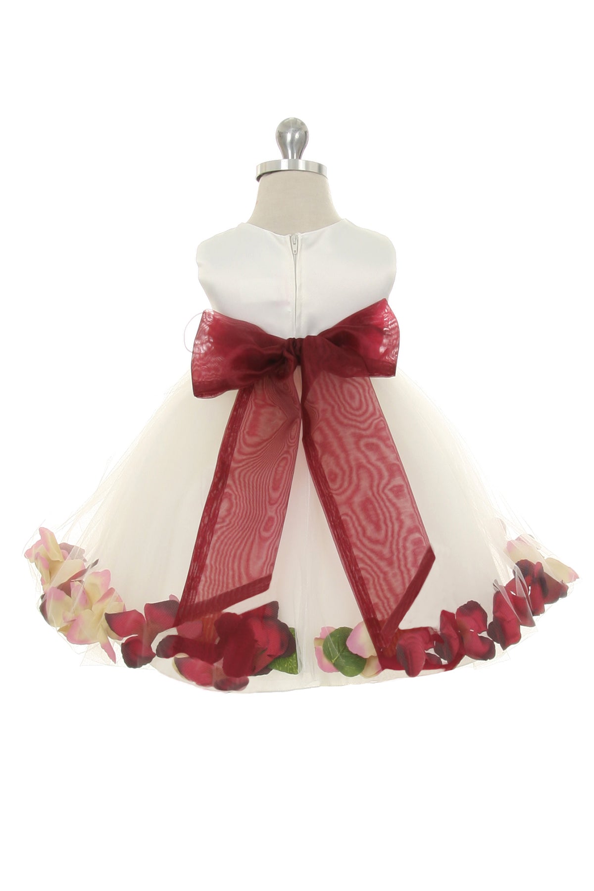 195B[SASH] Ivory Satin Flower Petal Baby Dress with Organza Sash