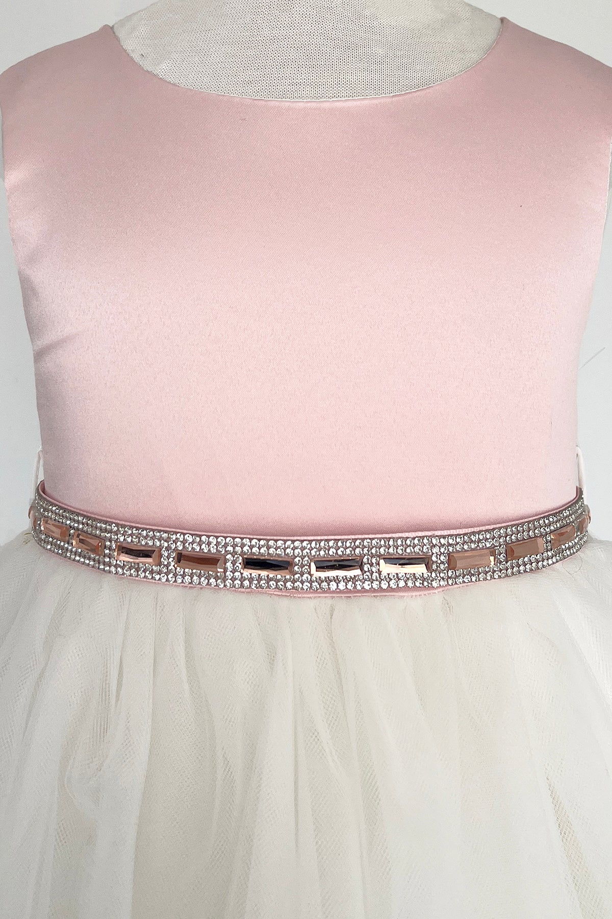 411P Pink & Rose Gold Rhinestone Satin & Tulle Girls Dress