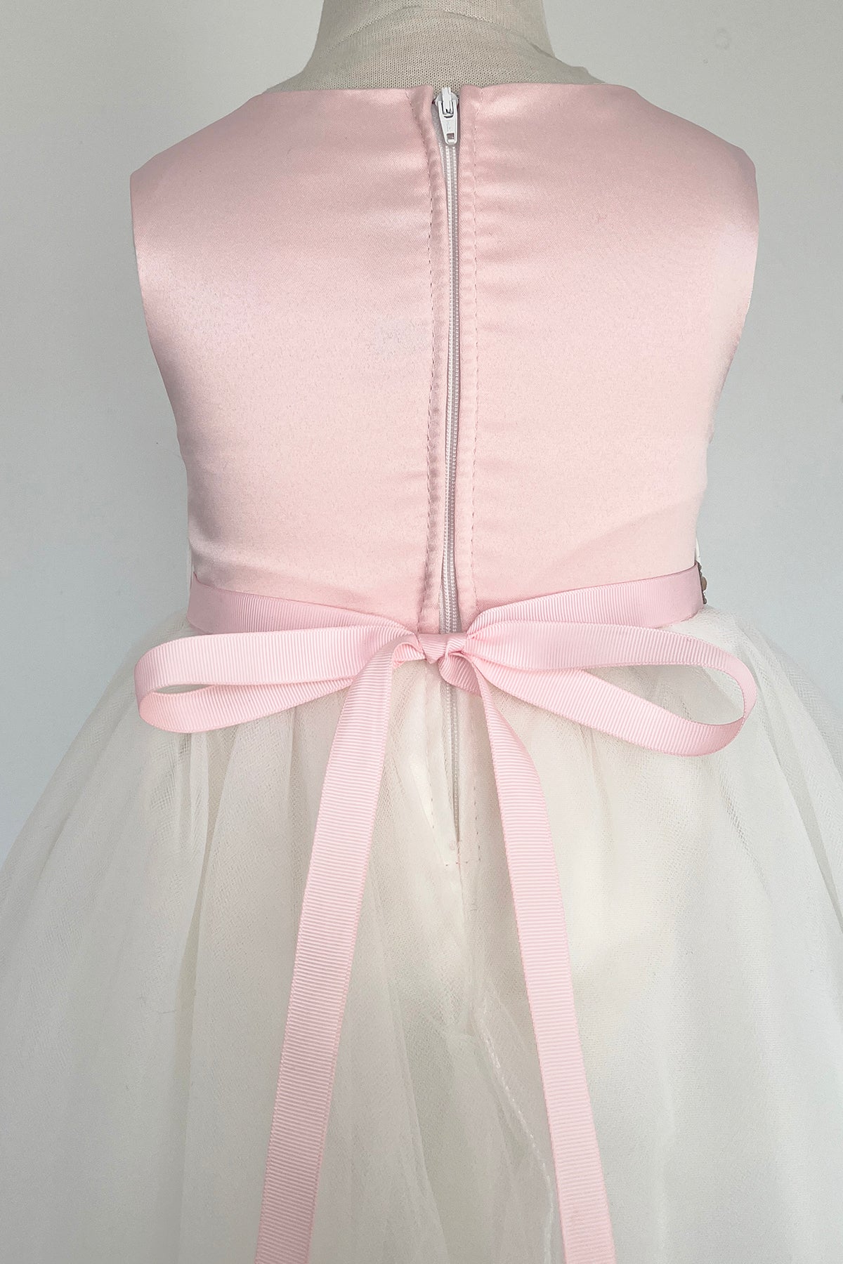 411P Pink & Rose Gold Rhinestone Satin & Tulle Girls Dress