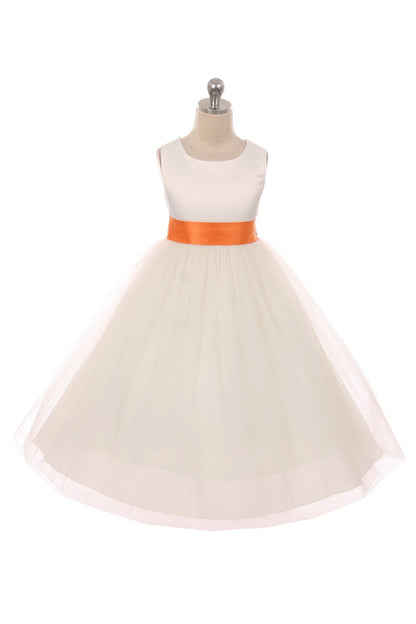 411 Ivory Satin Sash & Bow Girls Dress (2 of 2)