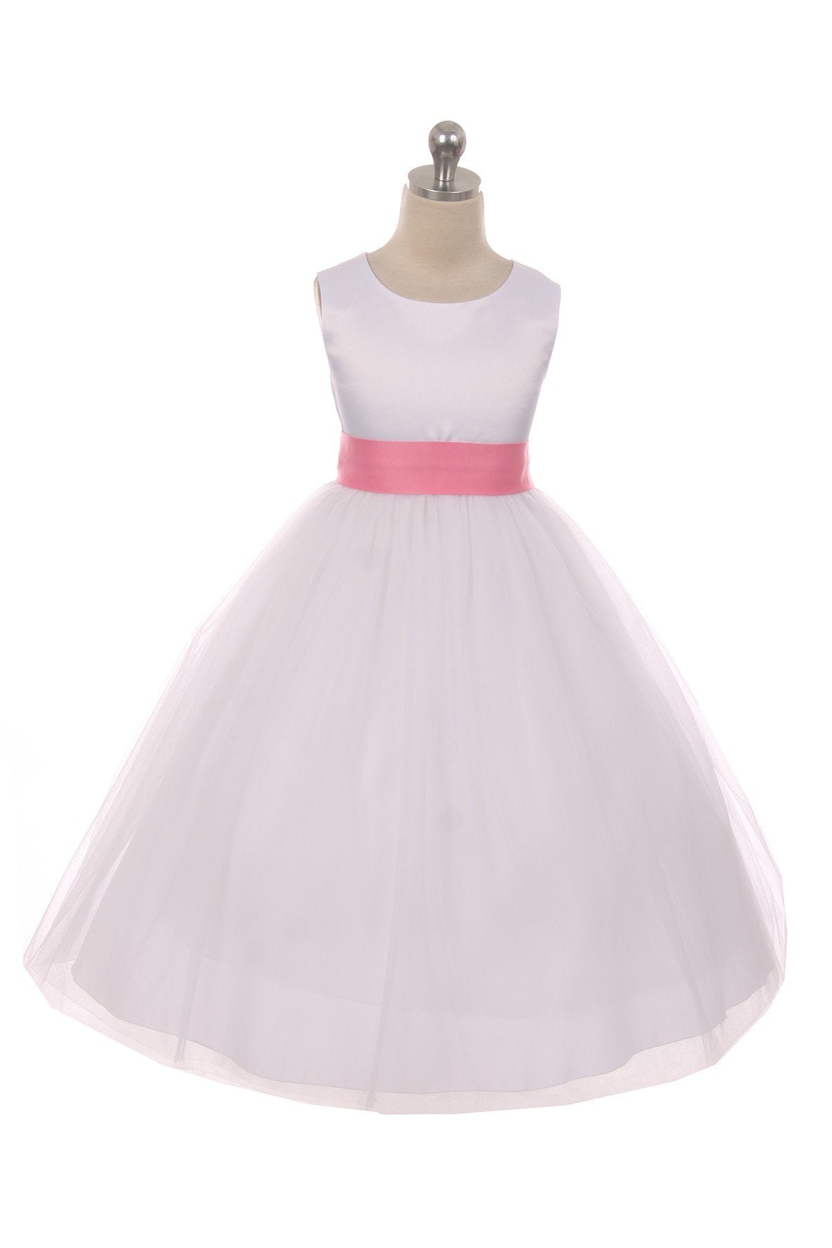 411 White Satin Sash & Bow Girls Dress (2 of 2)