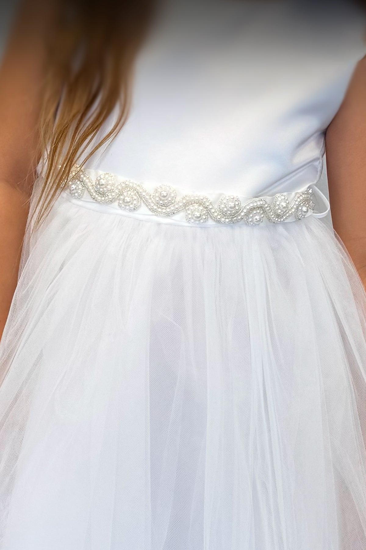 *RESTOCKED* 411S Pearl Rhinestone Satin & Tulle Girls Dress