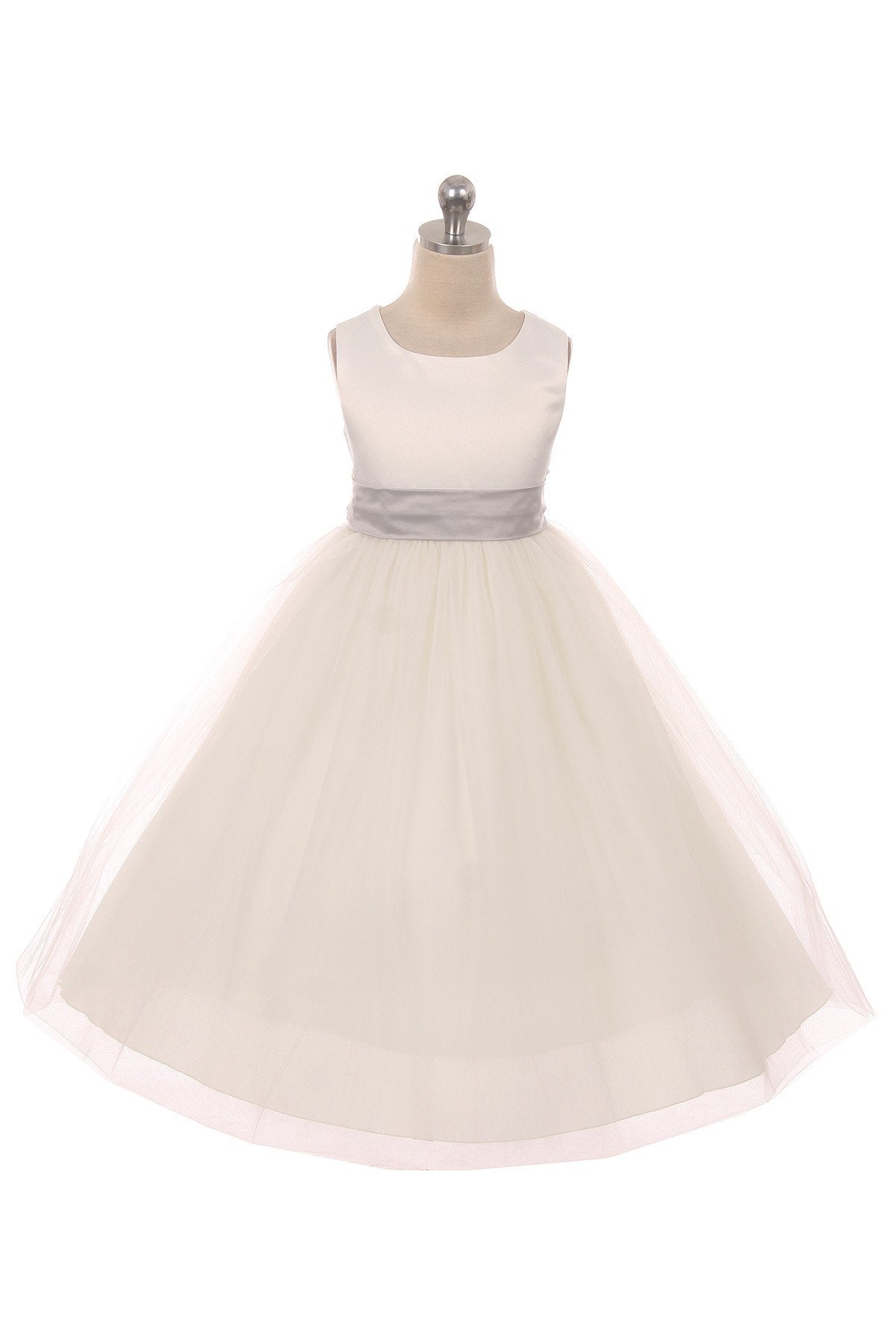 411 Ivory Satin Sash & Bow Girls Dress (2 of 2)